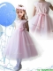 Lovely Scoop Hand Made Flowers and Appliques Mini Quinceanera Dress in Baby Pink