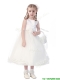 New Style Scoop Hand Made Flowers and Appliques Flower Girl Dress in White