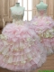 Discount Applique and Ruffled Layers Quinceanera Dress in Baby Pink and Yellow