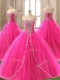 Elegant Beaded Hot Pink Sweet 16 Gown with Brush Train