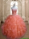 Elegant Orange Red Sweet 16 Dress with Beading and Ruffles