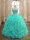 Gorgeous Beaded and Ruffled Big Puffy Sweet 16 Dress in Turquoise