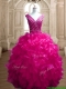 Gorgeous Deep V Neckline Beading and Ruffles Quinceanera Dress in Fuchsia  Gorgeous Deep V Neckline Beading and Ruffles Quinceanera Dress in Fuchsia
