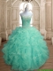 Inexpensive Beaded and Ruffled Big Puffy Quinceanera Dress in Apple Green