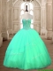 Modest Tulle Beaded Sweet 16 Dress in Turquoise