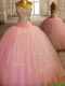 New Style Beaded Bodice Baby Pink Sweet 16 Dress in Tulle