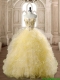 Perfect Beaded and Ruffled Tulle Quinceanera Dress in Yellow