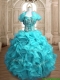 Popular Beaded and Ruffled Organza Quinceanera Dress in Teal  Popular Beaded and Ruffled Organza Quinceanera Dress in Teal