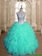 Pretty Apple Green Sweet 16 Dress with Beading and Ruffles for Spring