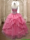 Unique Watermelon Red Organza Quinceanera Dress with Beading and Ruffled Layers