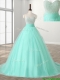 Wonderful A Line Beading Sweet 16 Dress with Brush Train