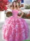 Popular Rose Pink and White Quinceanera Dress with Beading and Ruffles