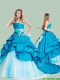 Beautiful Handcrafted Flowers and Ruffled Strapless Quinceanera Dress with Brush Train