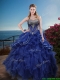 Classical Rhinestoned and Ruffled Sweet 16 Dress in Royal Blue