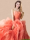 Exclusive Rolling Flowers Orange Red Quinceanera Dress with Brush Train