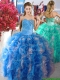Luxurious Beaded and Ruffled Organza Quinceanera Dress in Blue and White