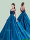 See Through Scoop Brush Train Quinceanera Dress with Cap Sleeves