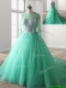 See Through Scoop Long Sleeves Beading Sweet 16 Dress with Brush Train