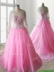 See Through Scoop Long Sleeves Quinceanera Dress with Beading