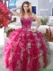 Visible Boning Beaded and Ruffled Quinceanera Dress in Hot Pink