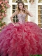 Beautiful Coral Red Big Puffy Quinceanera Dress with Ruffles and Beading