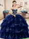 Cheap Beaded and Ruffled Layers Quinceanera Dress in Navy Blue
