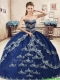 Classical Navy Blue Organza Sweet 16 Dress with Beading and Appliques