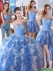 Comfortable Applique and Ruffled Detachable Quinceanera Dresses in Blue and White