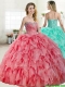Discount Coral Red Quinceanera Dress with Beading and Ruffles