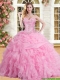 Elegant Rose Pink Sweet 16 Dress with Appliques and Beading