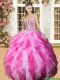 Lovely Beaded and Ruffled Sweet 16 Dress in Hot Pink and White