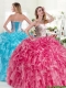 Modest Beaded and Ruffled Organza Quinceanera Dress in Hot Pink