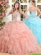 Modest Big Puffy Peach Quinceanera Dress with Appliques and Ruffles