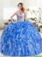New Arrivals Beaded and Ruffled Blue Quinceanera Dress in Organza