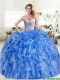 New Arrivals Beaded and Ruffled Blue Quinceanera Dress in Organza