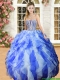 New Royal Blue and White Quinceanera Dress with Beading and Ruffles