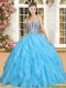 Perfect Beaded and Ruffled Aqua Blue Sweet 16 Dress in Organza