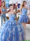 Pretty Blue and White Organza Detachable Sweet 16 Dresses with Appliques and Ruffles