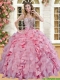 Romantic Beaded and Ruffled Quinceanera Dress in Pink for Spring