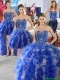 Unique Royal Blue and Champagne Organza Detachable Quinceanera Dresses with Appliques and Ruffles