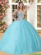 Visible Boning Beaded Bodice Tulle Sweet 16 Dress in Baby Blue