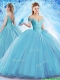 2017 Beautiful Beaded Bodice Organza Quinceanera Dress with Brush Train