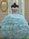 2017 Popular Visible Boning Beaded Bodice Organza Quinceanera Dress in Light Blue