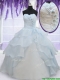 2017 Pretty Light Blue Organza Quinceanera Dress with Appliques and Ruffled Layers