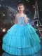 Aqua Blue Sleeveless Organza Lace Up Kids Formal Wear for Quinceanera and Wedding Party