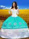 Taffeta 3 4 Length Sleeve Floor Length Quince Ball Gowns and Embroidery