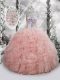 Fancy Ball Gowns Quinceanera Gowns Baby Pink Scoop Organza Sleeveless Floor Length Lace Up
