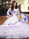 Floor Length Lace Up Quinceanera Gowns Royal Blue for Military Ball and Sweet 16 and Quinceanera with Embroidery and Ruffled Layers