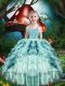 Cute Aqua Blue Sleeveless Beading and Ruffles and Ruffled Layers Floor Length Kids Formal Wear