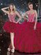 Fine Floor Length Burgundy Ball Gown Prom Dress Organza Sleeveless Beading and Ruffles